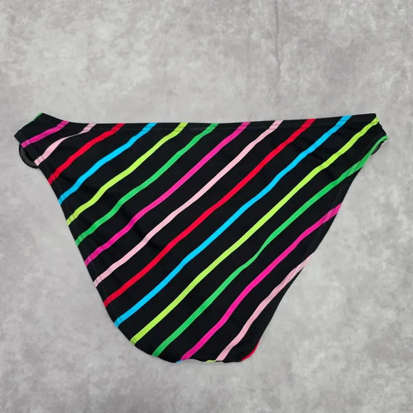 Malibu Dream Girl Black Red Pink Stripe Cheeky Bikini Bottom Swimwear M Medium - Picture 2 of 8